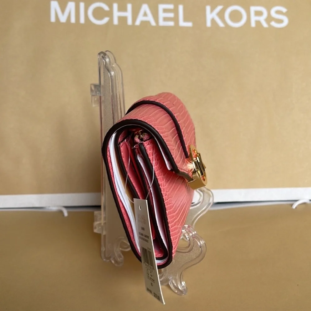 MICHAEL KORS CARMEN MEDIUM FLAP LOGO BIFOLD WALLET GRAPEFRUIT